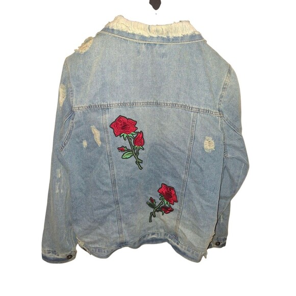 Ci Sono Red Rose Patch Women's Denim Jean Jacket Size Large - Picture 4 of 9